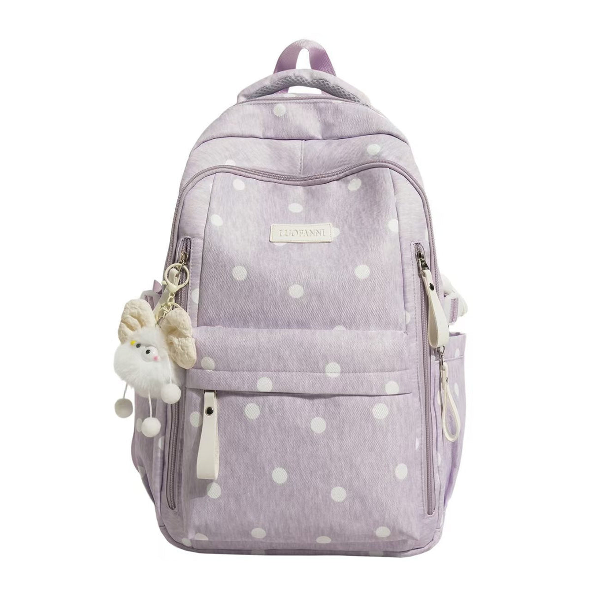 Mochila con múltiples bolsillos y estampado de lunares
