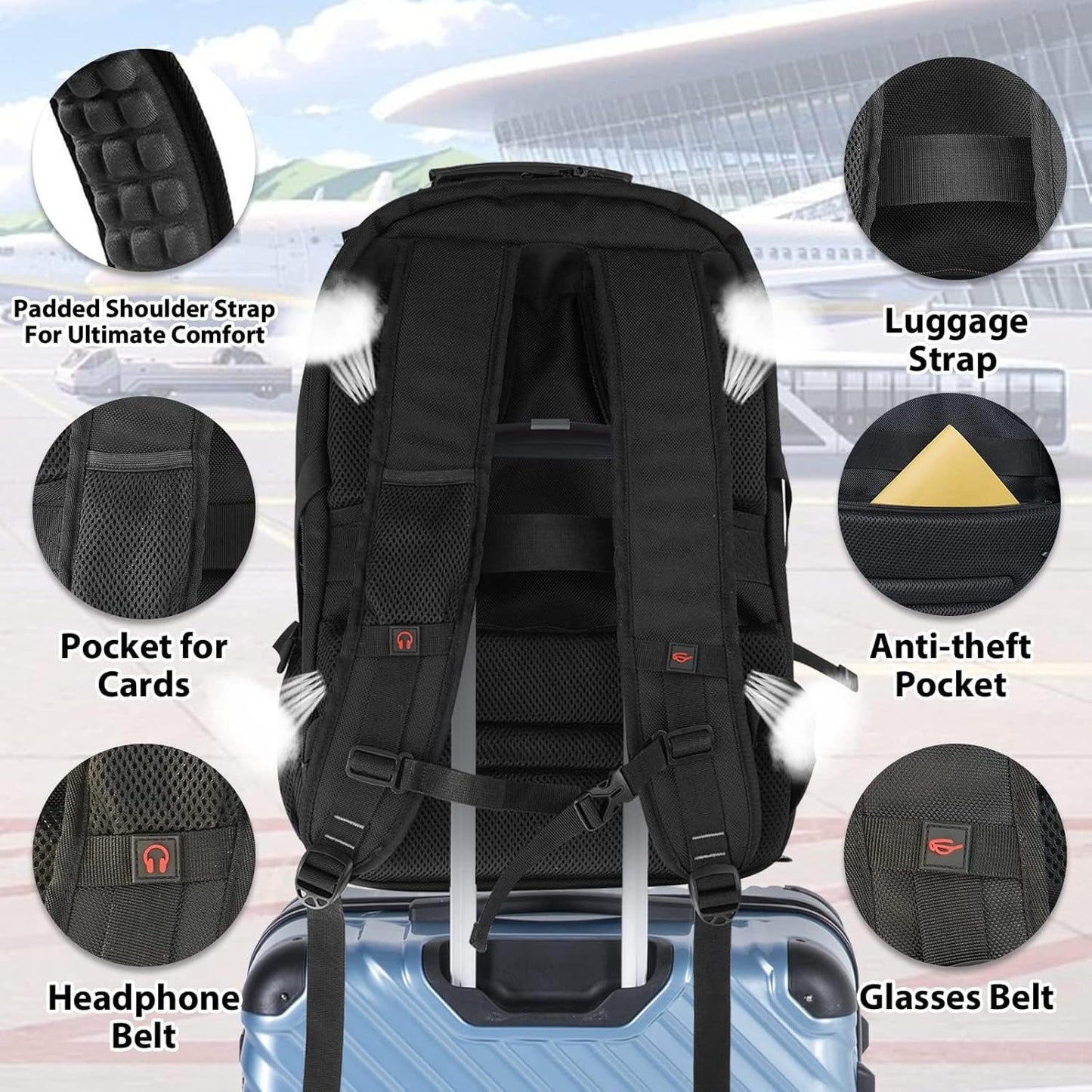 Mochila de Viaje Extra Grande de 55L con Carga USB y Seguridad RFID