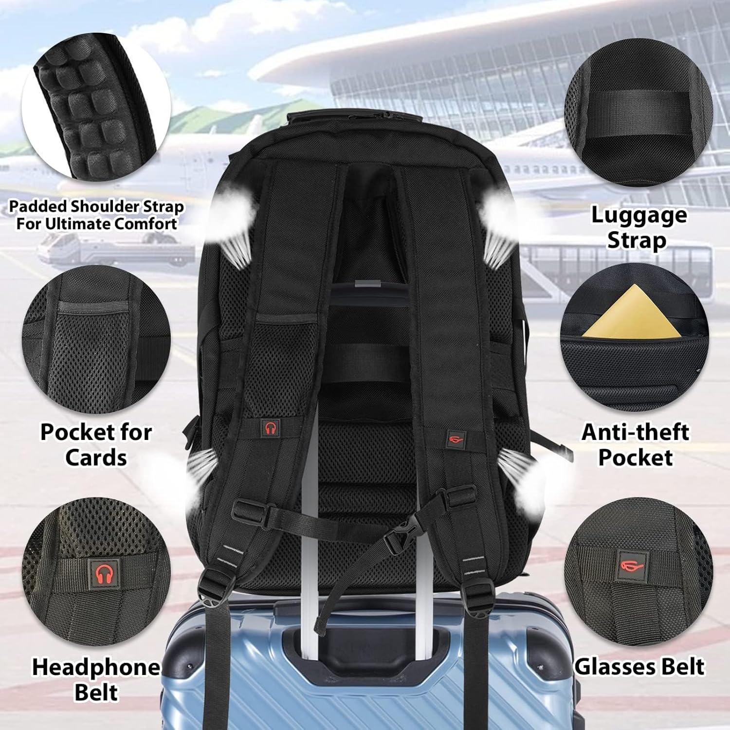 Mochila de Viaje Extra Grande de 55L con Carga USB y Seguridad RFID