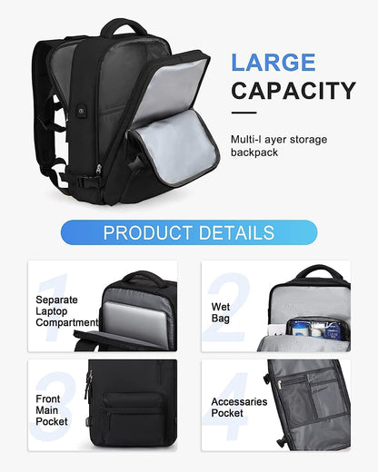 Mochila de Viaje Impermeable de 40L con Compartimento para Zapatos y Puerto USB – Acomoda Laptop de 14” (35.56 cm)