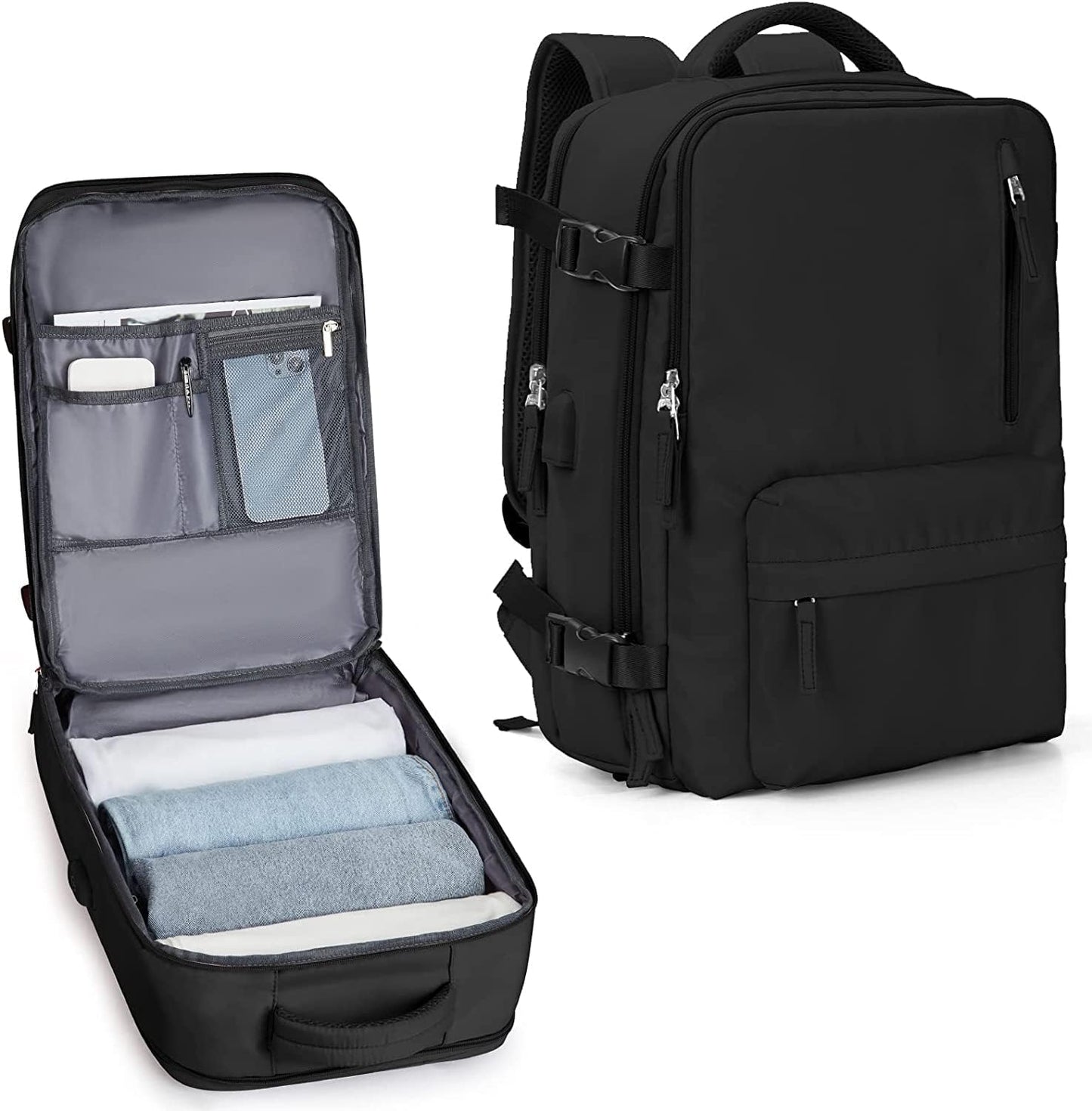 Mochila de Viaje Impermeable de 40L con Compartimento para Zapatos y Puerto USB – Acomoda Laptop de 14” (35.56 cm)