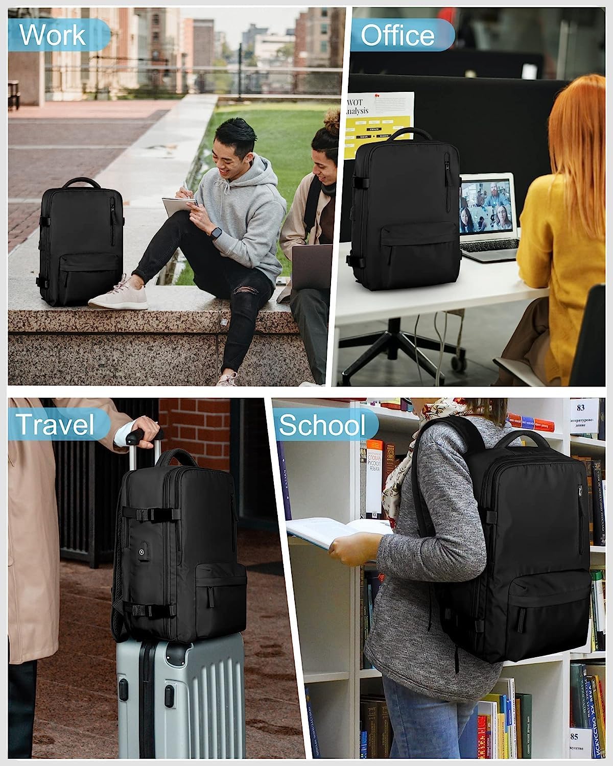 Mochila de Viaje Impermeable de 40L con Compartimento para Zapatos y Puerto USB – Acomoda Laptop de 14” (35.56 cm)