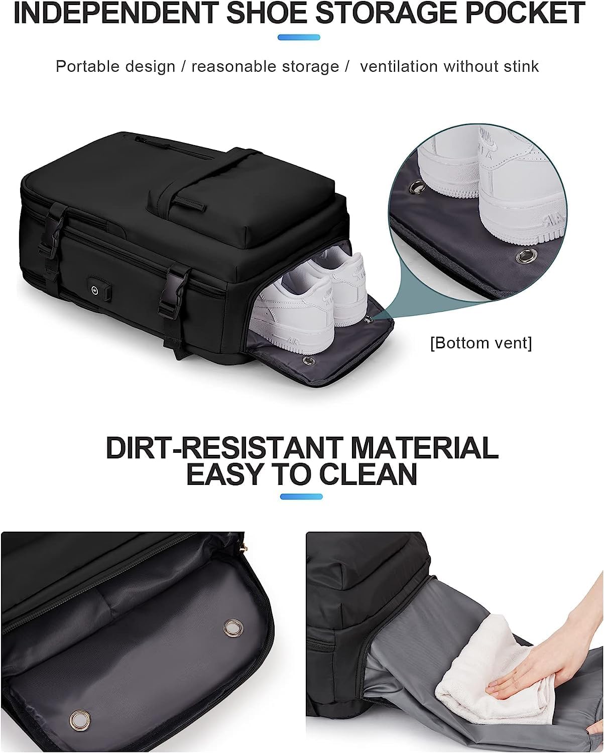 Mochila de Viaje Impermeable de 40L con Compartimento para Zapatos y Puerto USB – Acomoda Laptop de 14” (35.56 cm)