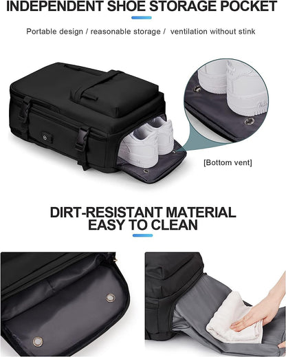 Mochila de Viaje Impermeable de 40L con Compartimento para Zapatos y Puerto USB – Acomoda Laptop de 14” (35.56 cm)