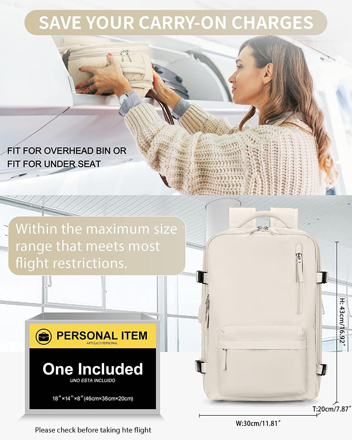 Mochila de Viaje Impermeable de 40L con Compartimento para Zapatos y Puerto USB – Acomoda Laptop de 14” (35.56 cm)