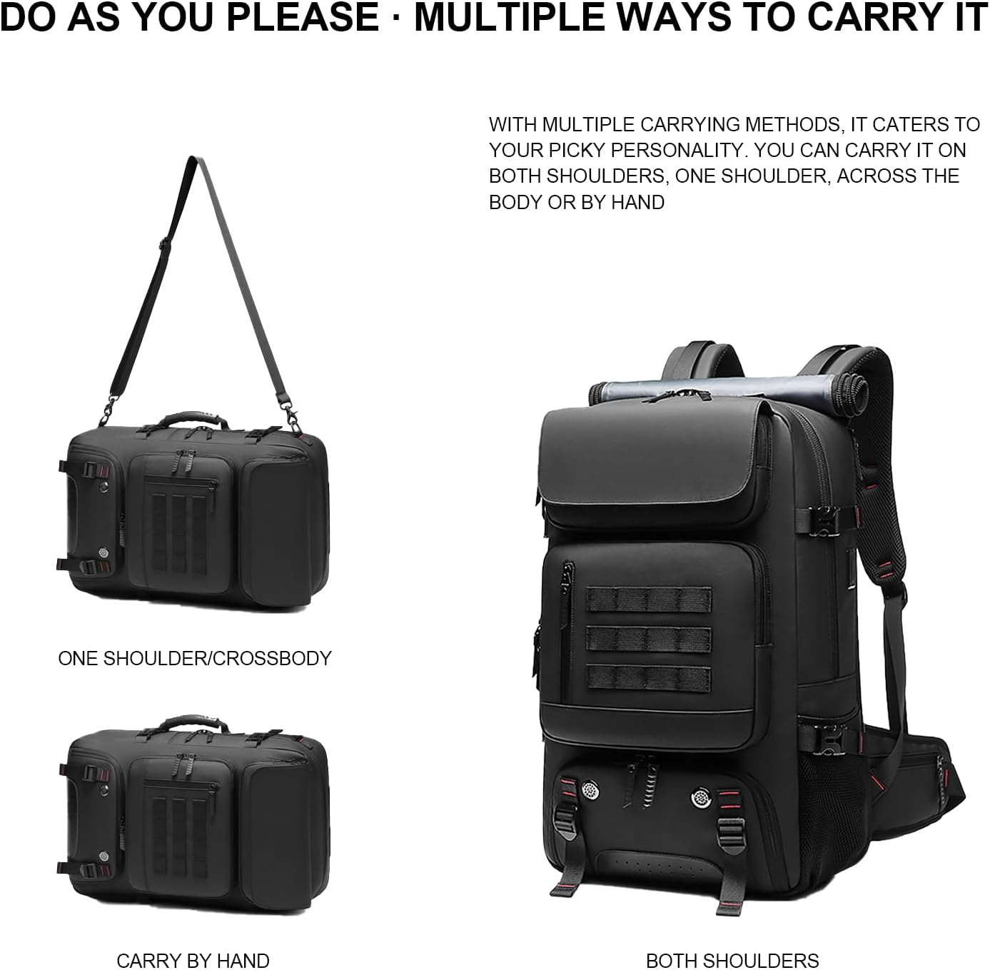 Mochila de Viaje Impermeable de 50L con Compartimento para Zapatos y Puerto USB
