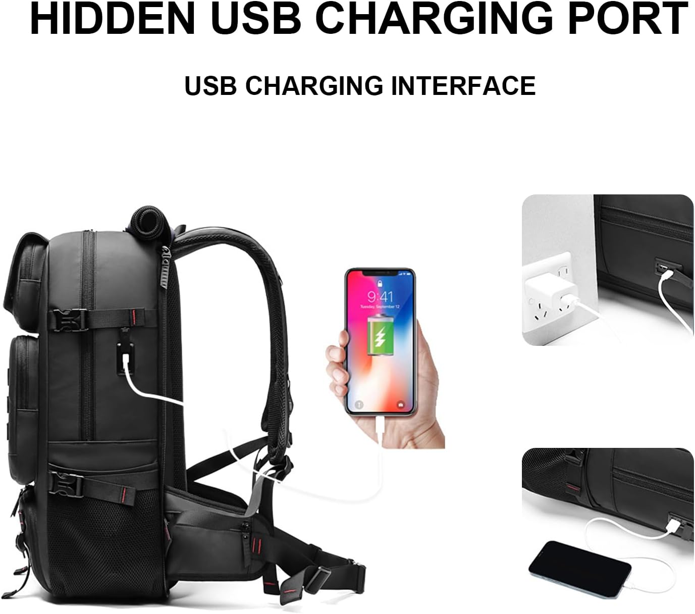 Mochila de Viaje Impermeable de 50L con Compartimento para Zapatos y Puerto USB