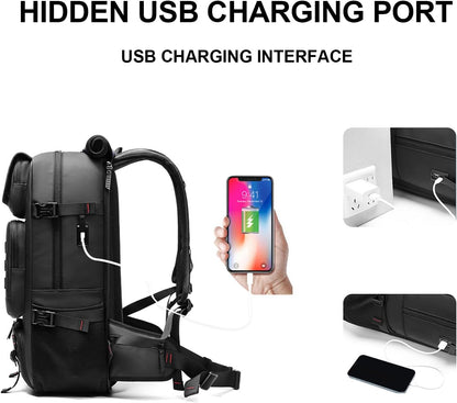 Mochila de Viaje Impermeable de 50L con Compartimento para Zapatos y Puerto USB