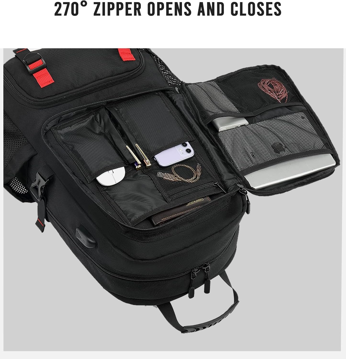 Mochila de Viaje Impermeable de 60L con Puerto USB y Compartimento para Zapatos