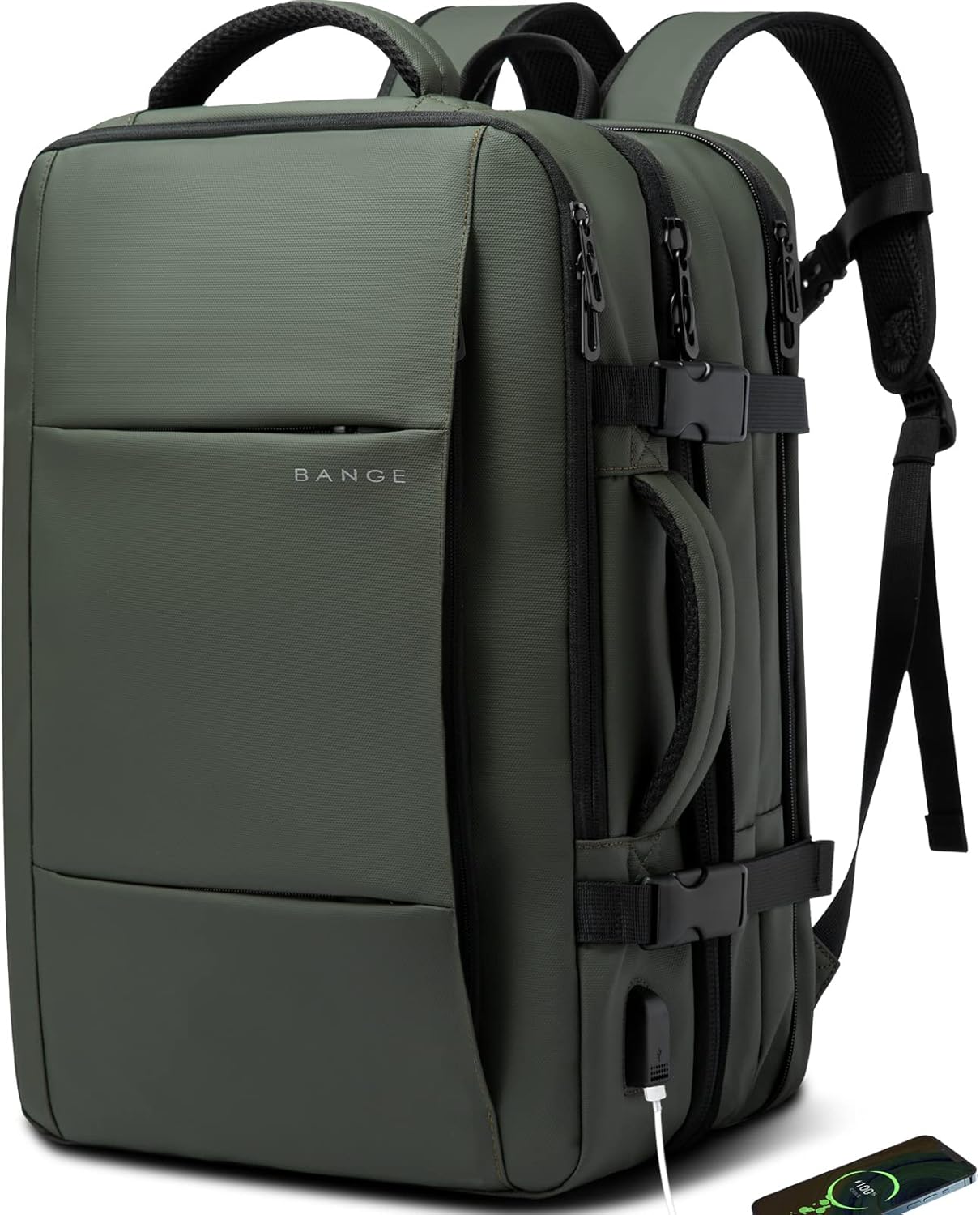 Mochila de viaje impermeable expandible de 26 a 45L con funda para laptop y asa de duffle