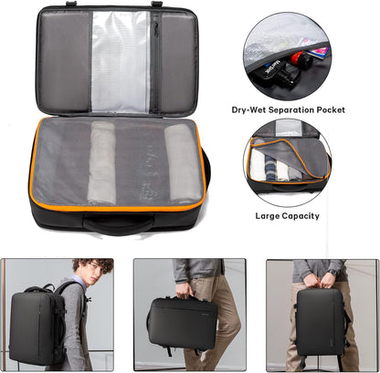 Mochila de viaje impermeable expandible de 26 a 45L con funda para laptop y asa de duffle