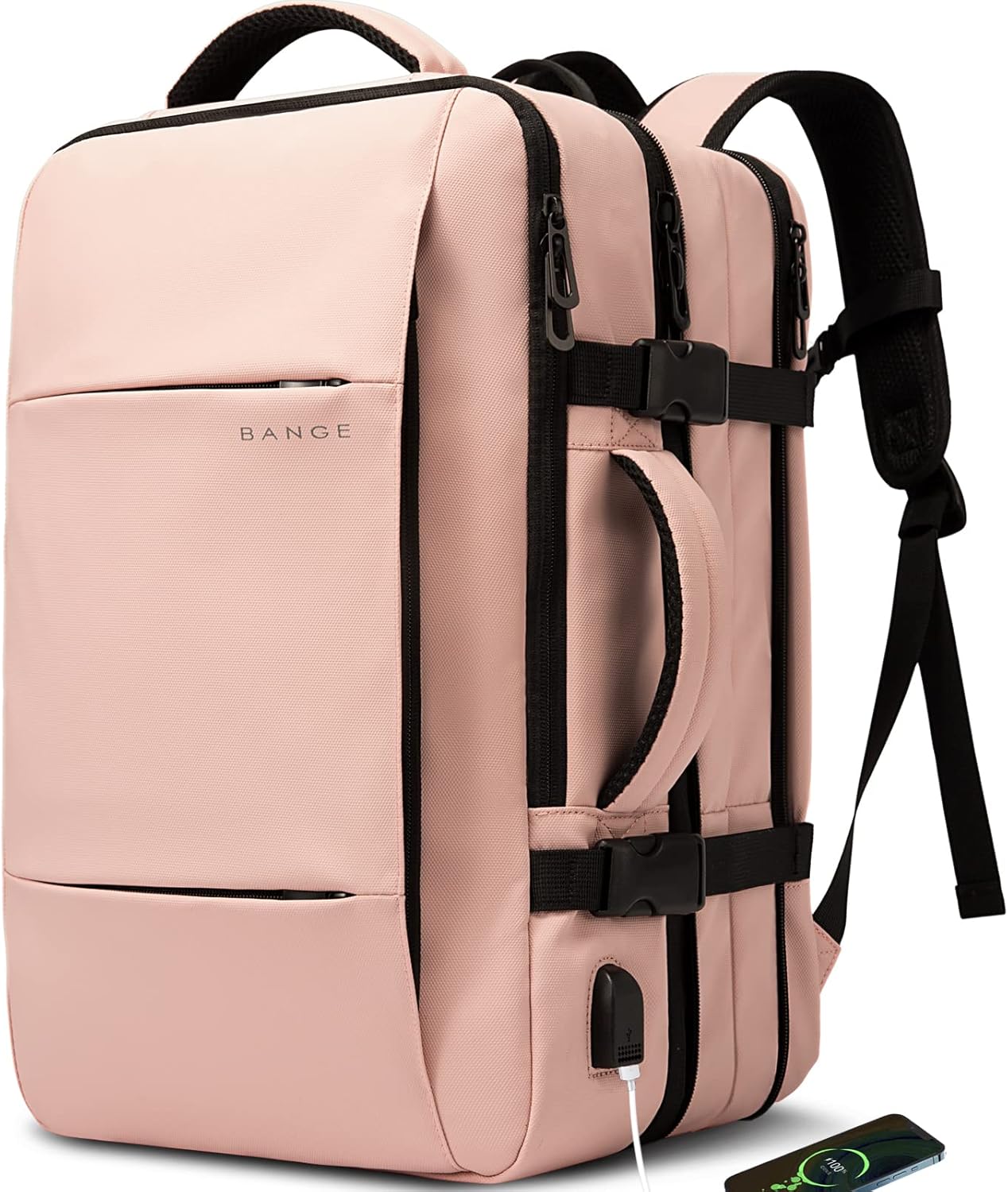 Mochila de viaje impermeable expandible de 26 a 45L con funda para laptop y asa de duffle