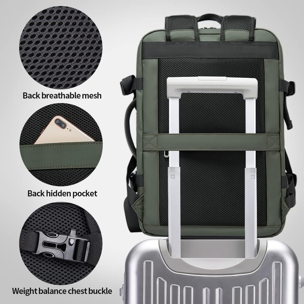 Mochila de viaje impermeable expandible de 26 a 45L con funda para laptop y asa de duffle