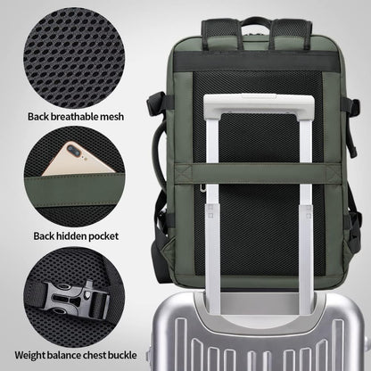 Mochila de viaje impermeable expandible de 26 a 45L con funda para laptop y asa de duffle