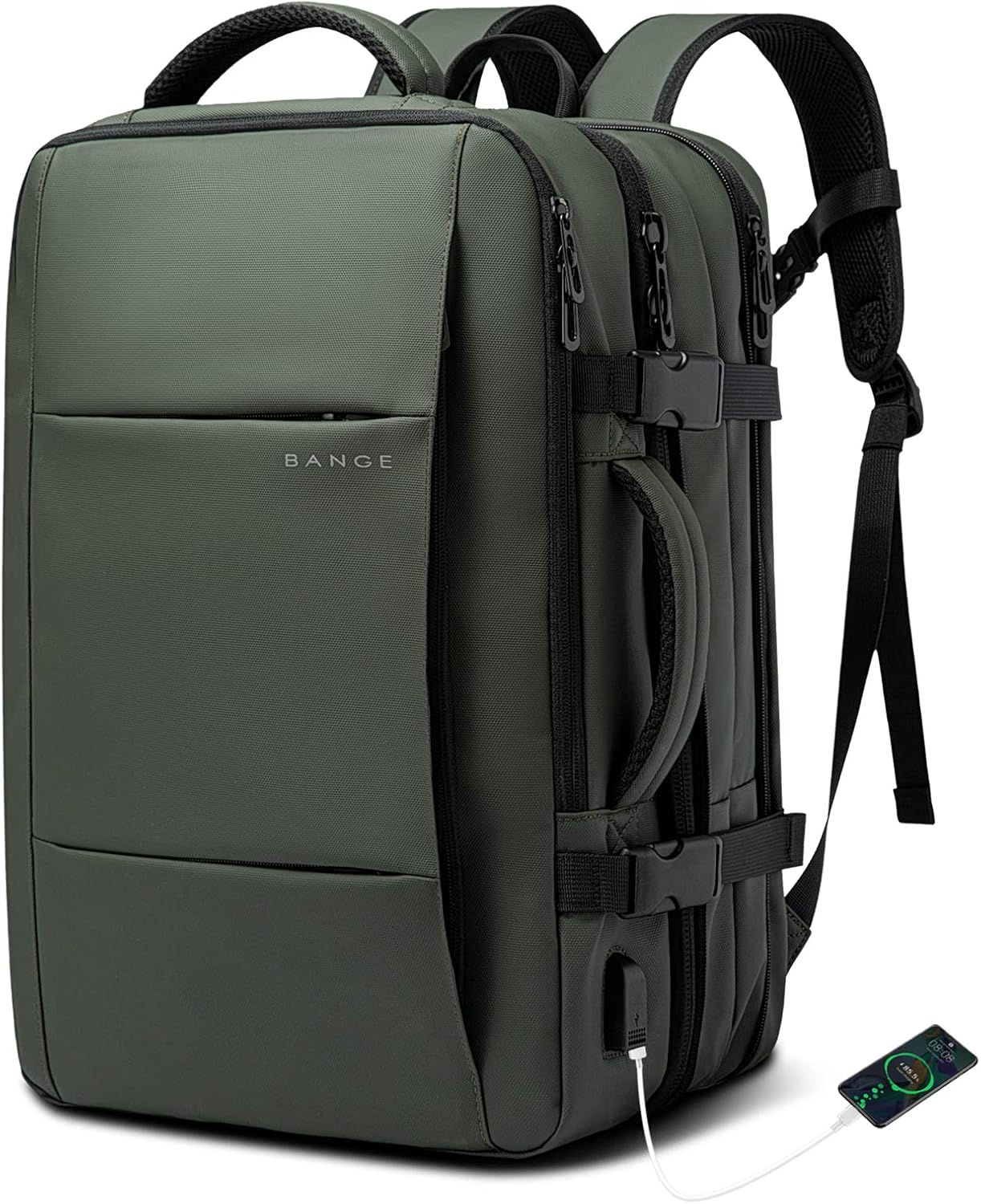 Mochila de viaje impermeable expandible de 26 a 45L con funda para laptop y asa de duffle