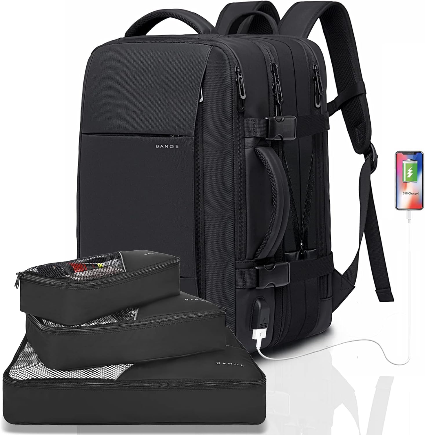 Mochila de viaje impermeable expandible de 26 a 45L con funda para laptop y asa de duffle