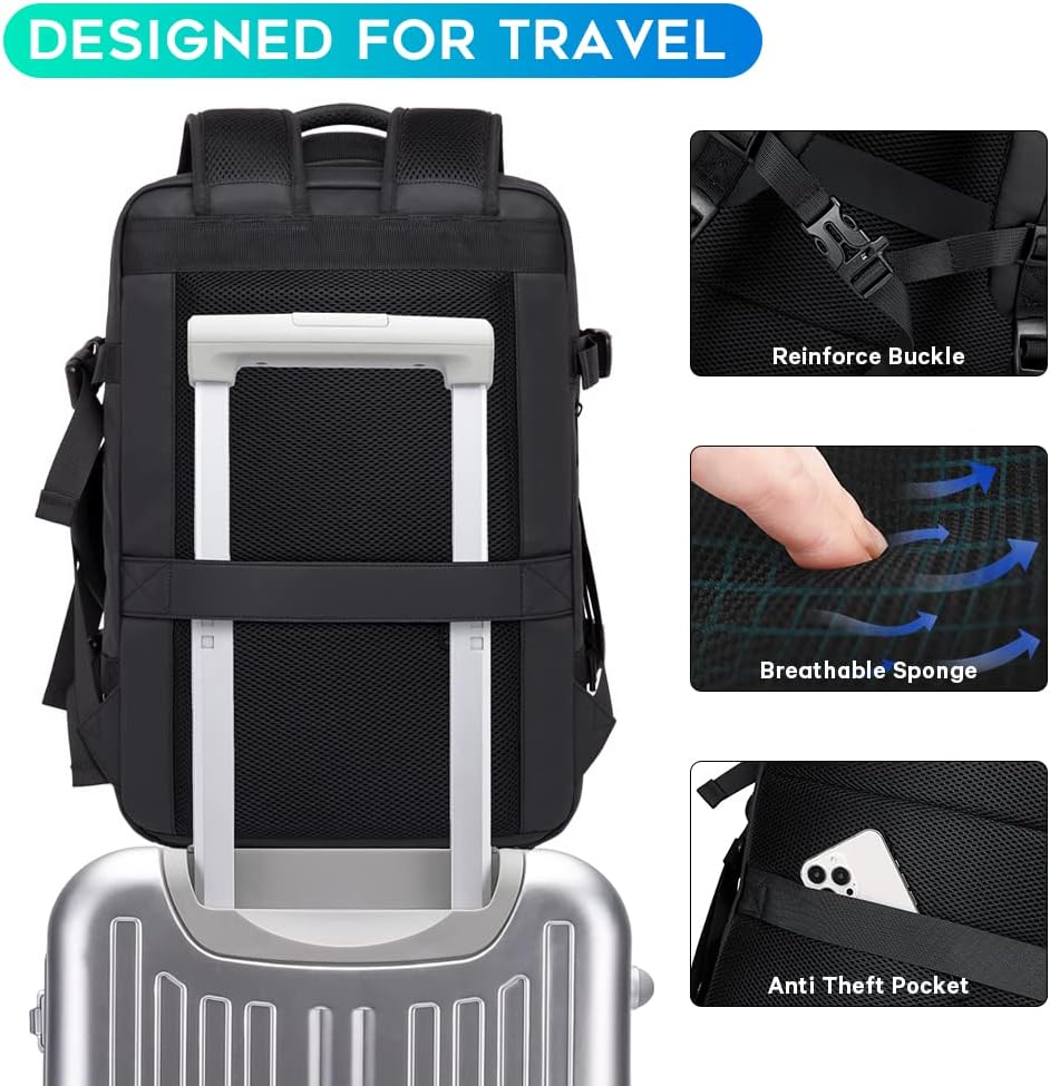 Mochila de viaje impermeable expandible de 26 a 45L con funda para laptop y asa de duffle