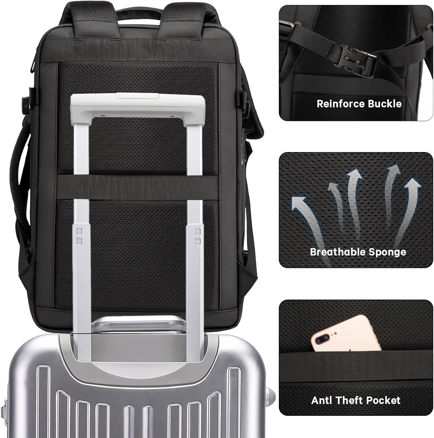 Mochila de viaje impermeable expandible de 26 a 45L con funda para laptop y asa de duffle