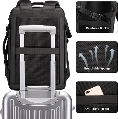 Mochila de viaje impermeable expandible de 26 a 45L con funda para laptop y asa de duffle