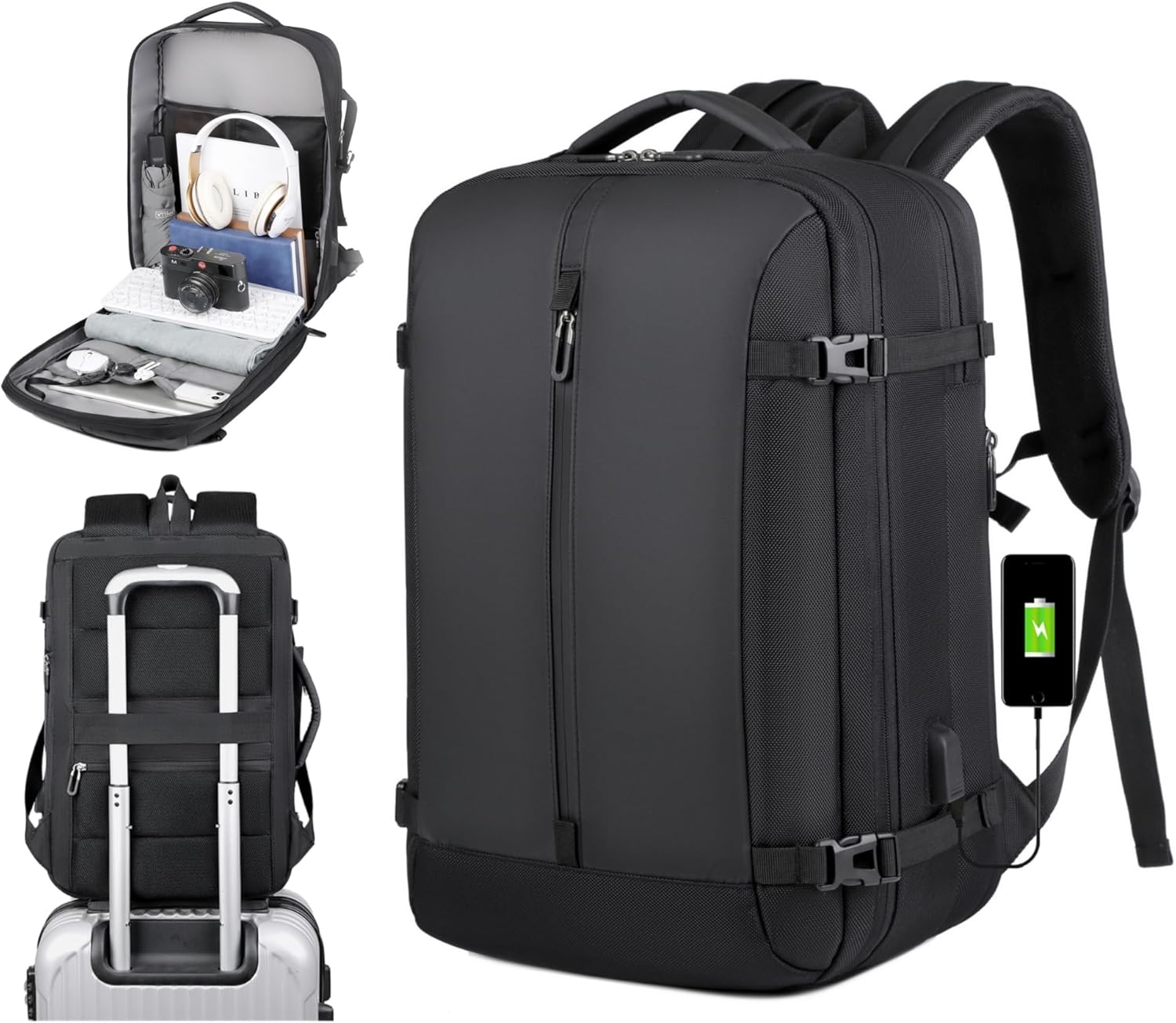 Mochila de Viaje Impermeable Expandible de 40L con Puerto USB y Compartimento para Laptop de 17” (43.18 cm) – AirVoyage