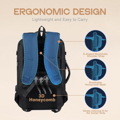 Mochila de Viaje Impermeable Expandible de 40L con Puerto USB y Compartimento para Laptop de 17” (43.18 cm) – AirVoyage