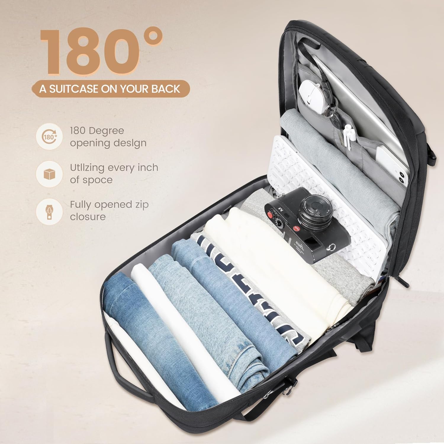 Mochila de Viaje Impermeable Expandible de 40L con Puerto USB y Compartimento para Laptop de 17” (43.18 cm) – AirVoyage