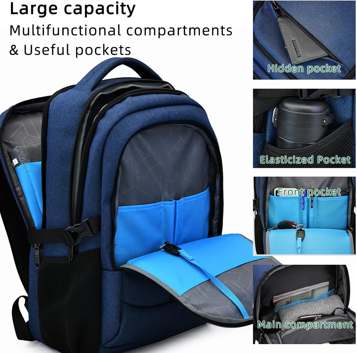 Mochila de Viaje Resistente al Agua para Laptop con Puerto USB y Almacenamiento Organizado