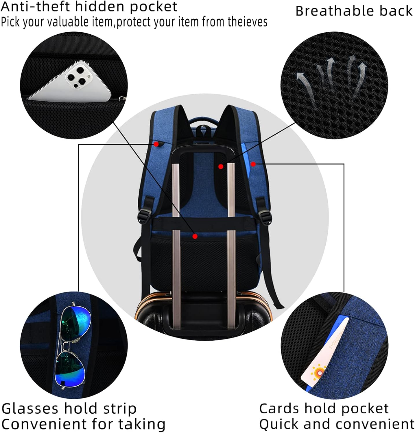 Mochila de Viaje Resistente al Agua para Laptop con Puerto USB y Almacenamiento Organizado