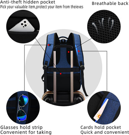 Mochila de Viaje Resistente al Agua para Laptop con Puerto USB y Almacenamiento Organizado