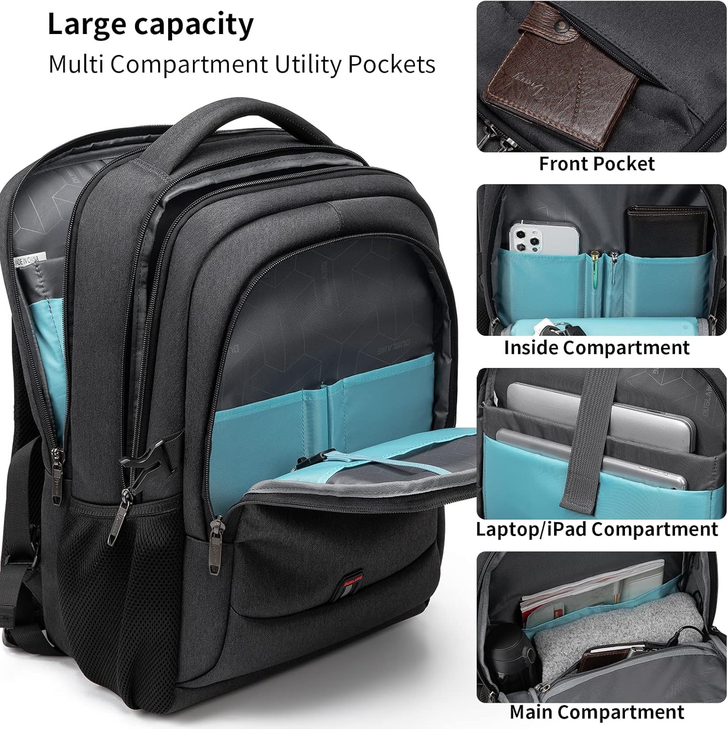 Mochila de Viaje Resistente al Agua para Laptop con Puerto USB y Almacenamiento Organizado
