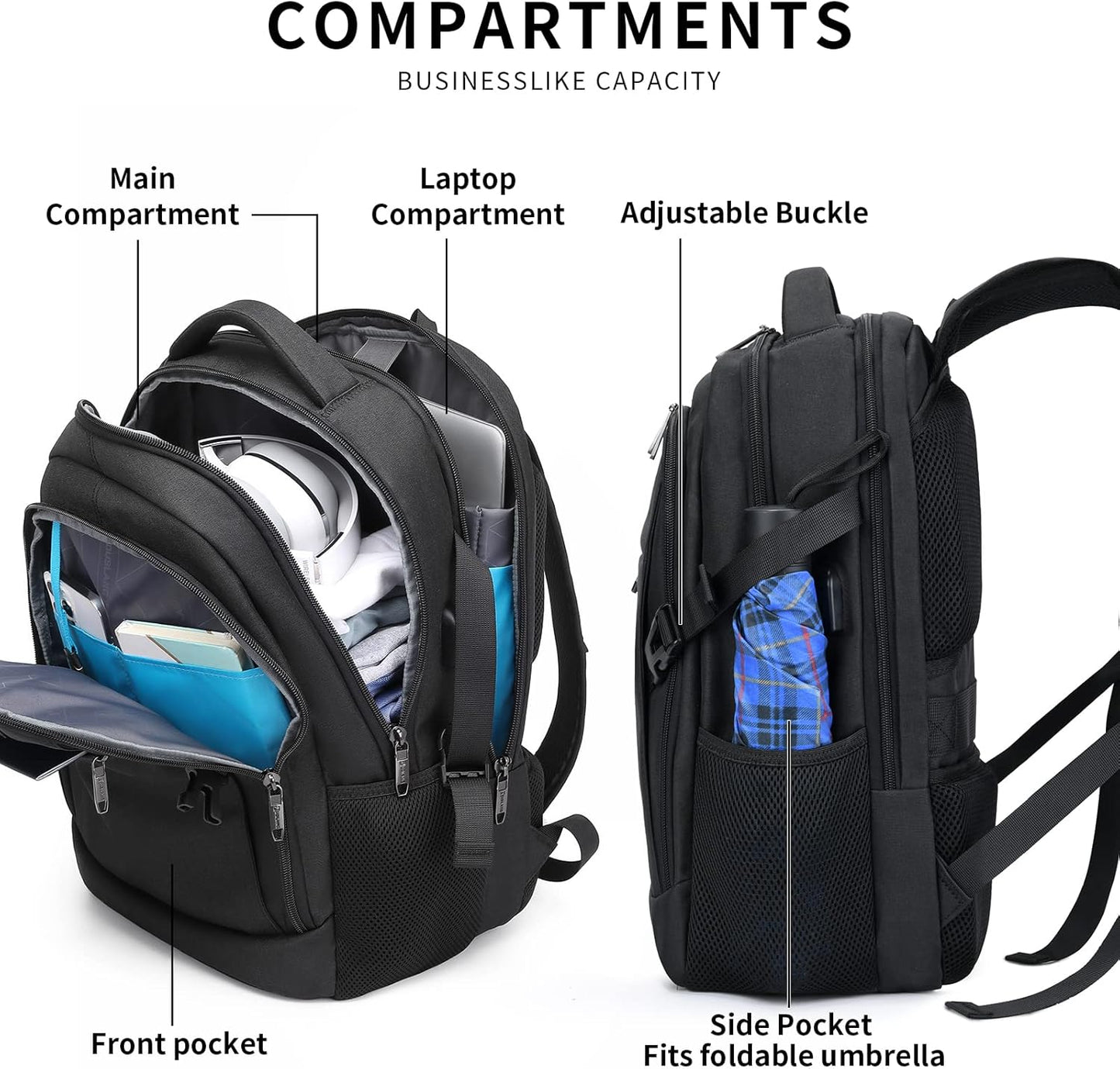 Mochila de Viaje Resistente al Agua para Laptop con Puerto USB y Almacenamiento Organizado