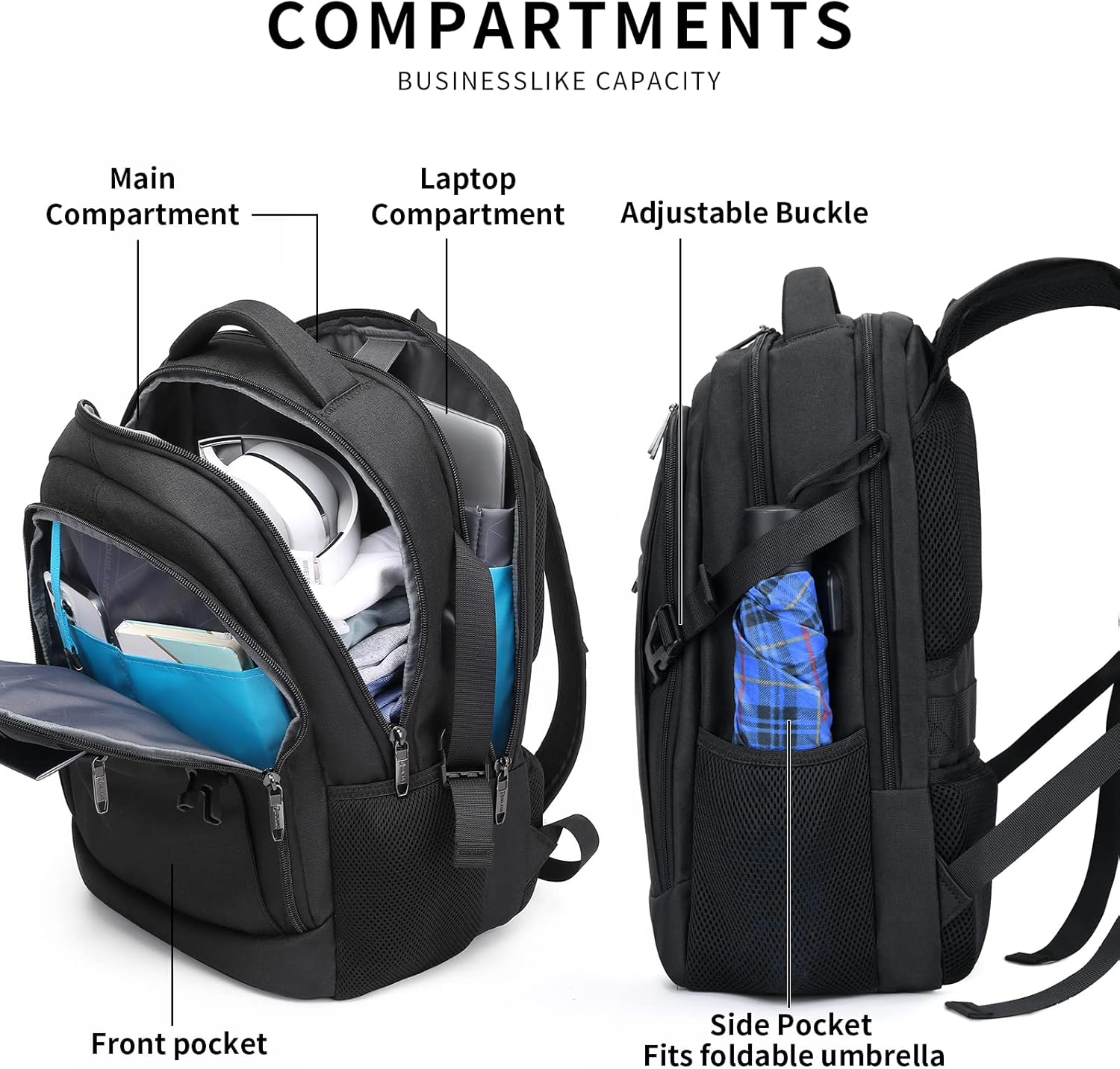 Mochila de Viaje Resistente al Agua para Laptop con Puerto USB y Almacenamiento Organizado
