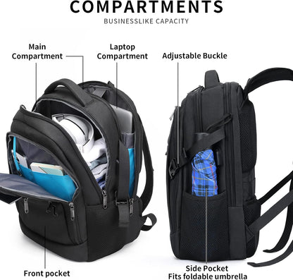 Mochila de Viaje Resistente al Agua para Laptop con Puerto USB y Almacenamiento Organizado