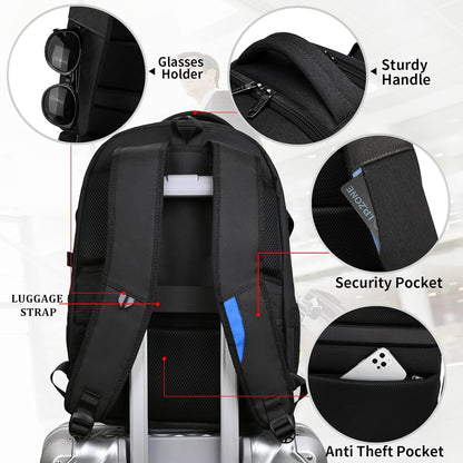 Mochila de Viaje Resistente al Agua para Laptop con Puerto USB y Almacenamiento Organizado
