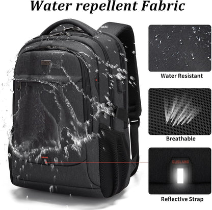 Mochila de Viaje Resistente al Agua para Laptop con Puerto USB y Almacenamiento Organizado