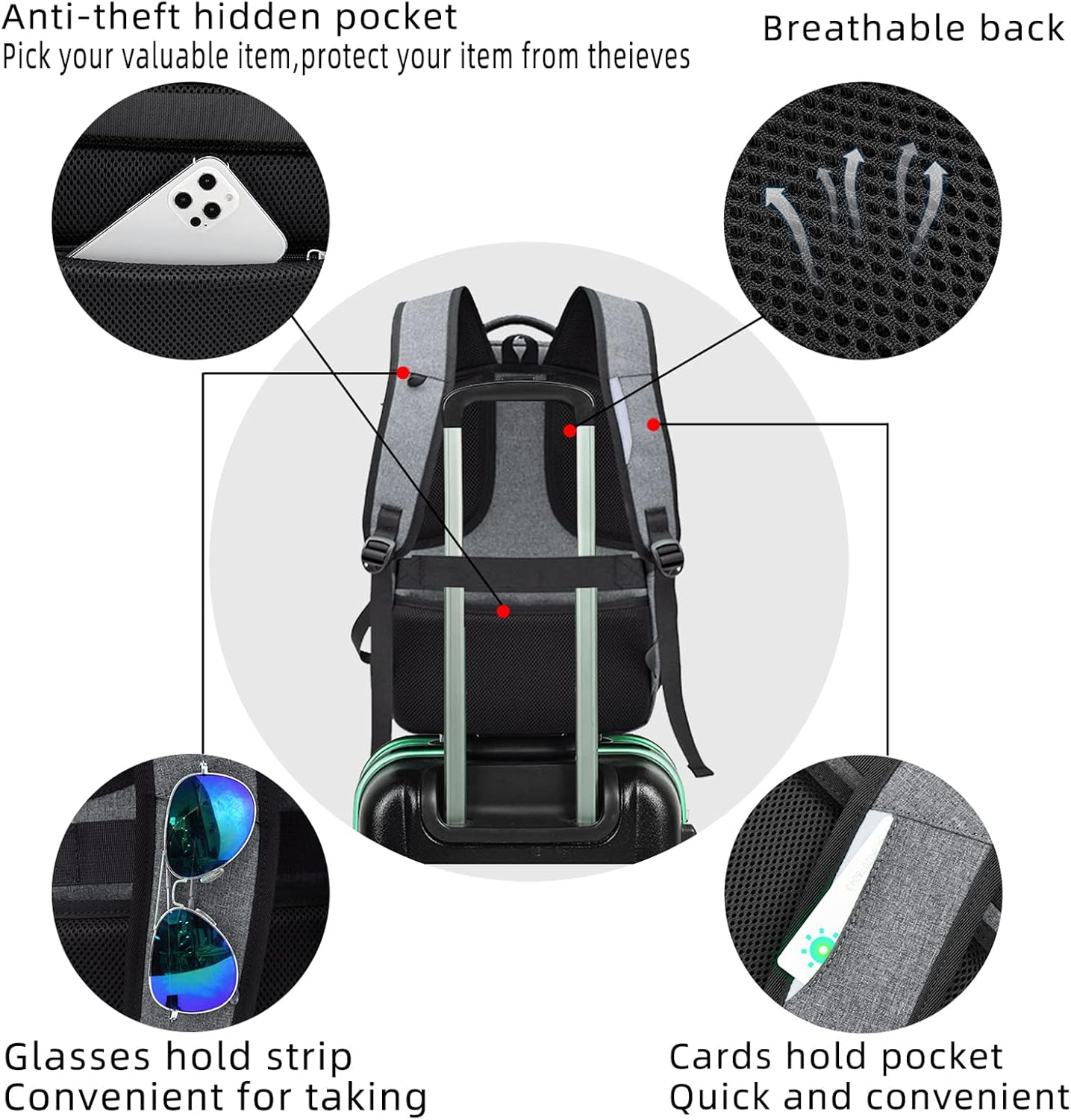 Mochila de Viaje Resistente al Agua para Laptop con Puerto USB y Almacenamiento Organizado