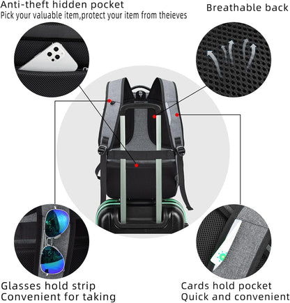 Mochila de Viaje Resistente al Agua para Laptop con Puerto USB y Almacenamiento Organizado