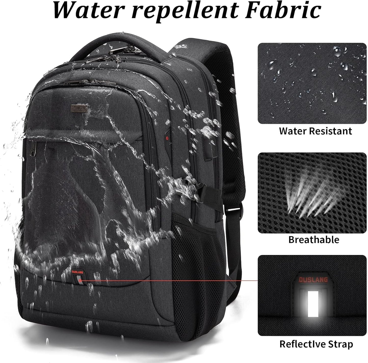 Mochila de Viaje Resistente al Agua para Laptop con Puerto USB y Almacenamiento Organizado