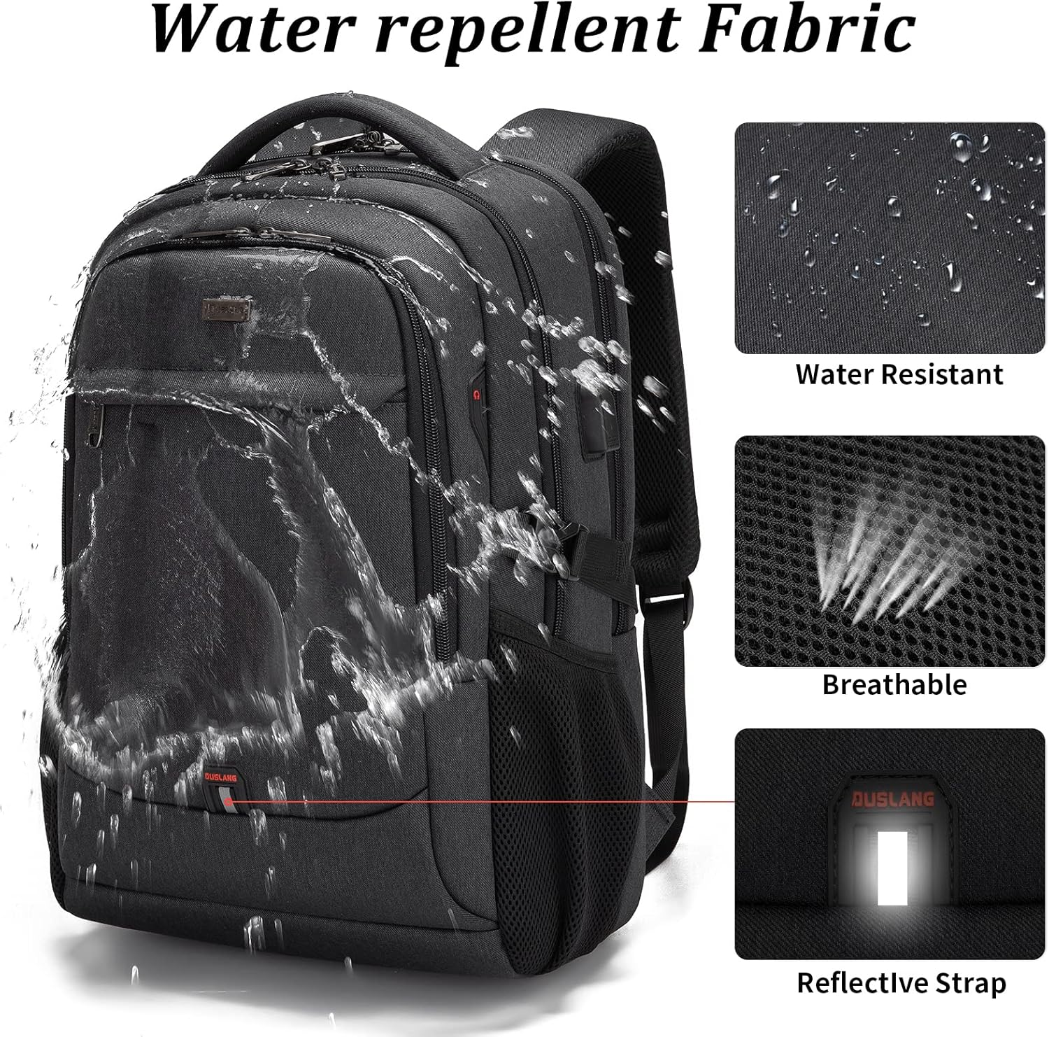 Mochila de Viaje Resistente al Agua para Laptop con Puerto USB y Almacenamiento Organizado