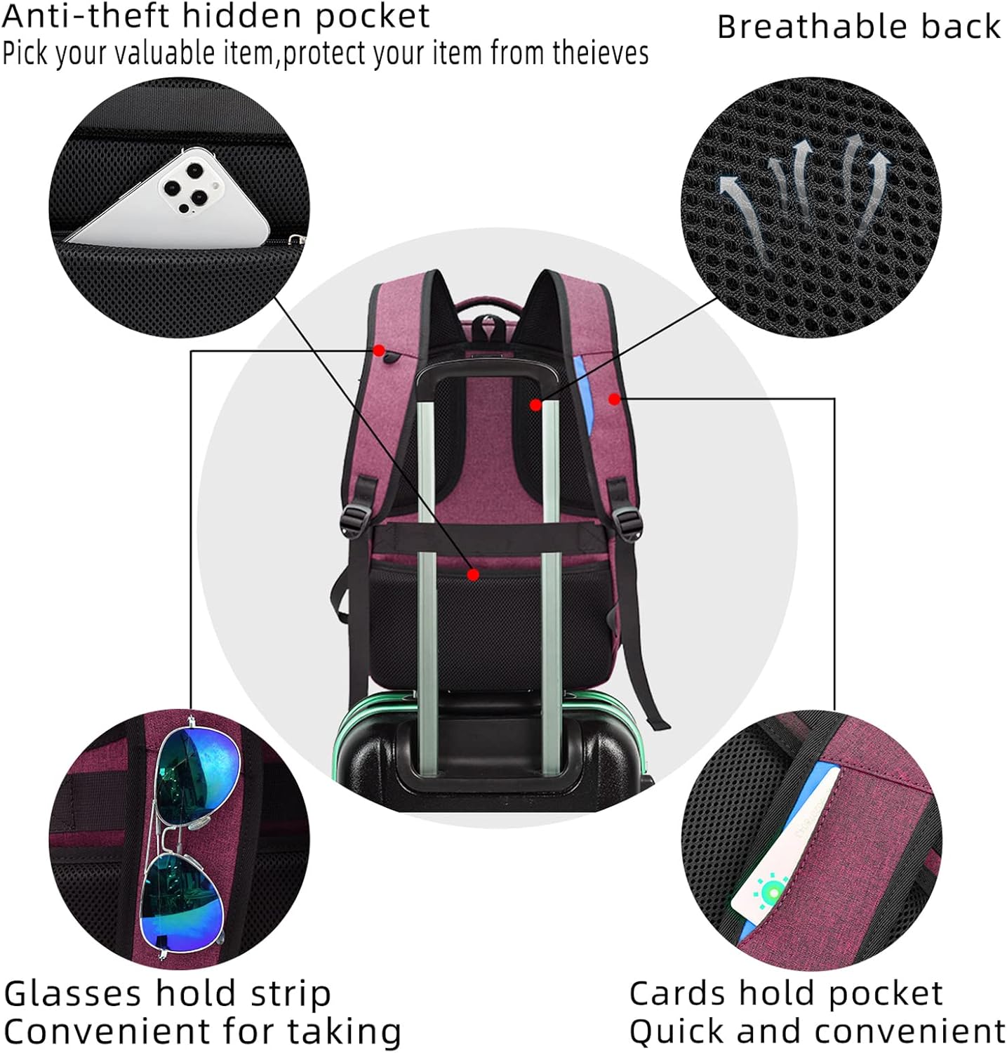 Mochila de Viaje Resistente al Agua para Laptop con Puerto USB y Almacenamiento Organizado