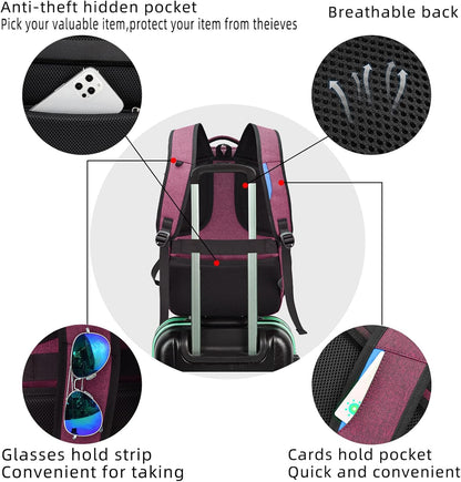 Mochila de Viaje Resistente al Agua para Laptop con Puerto USB y Almacenamiento Organizado