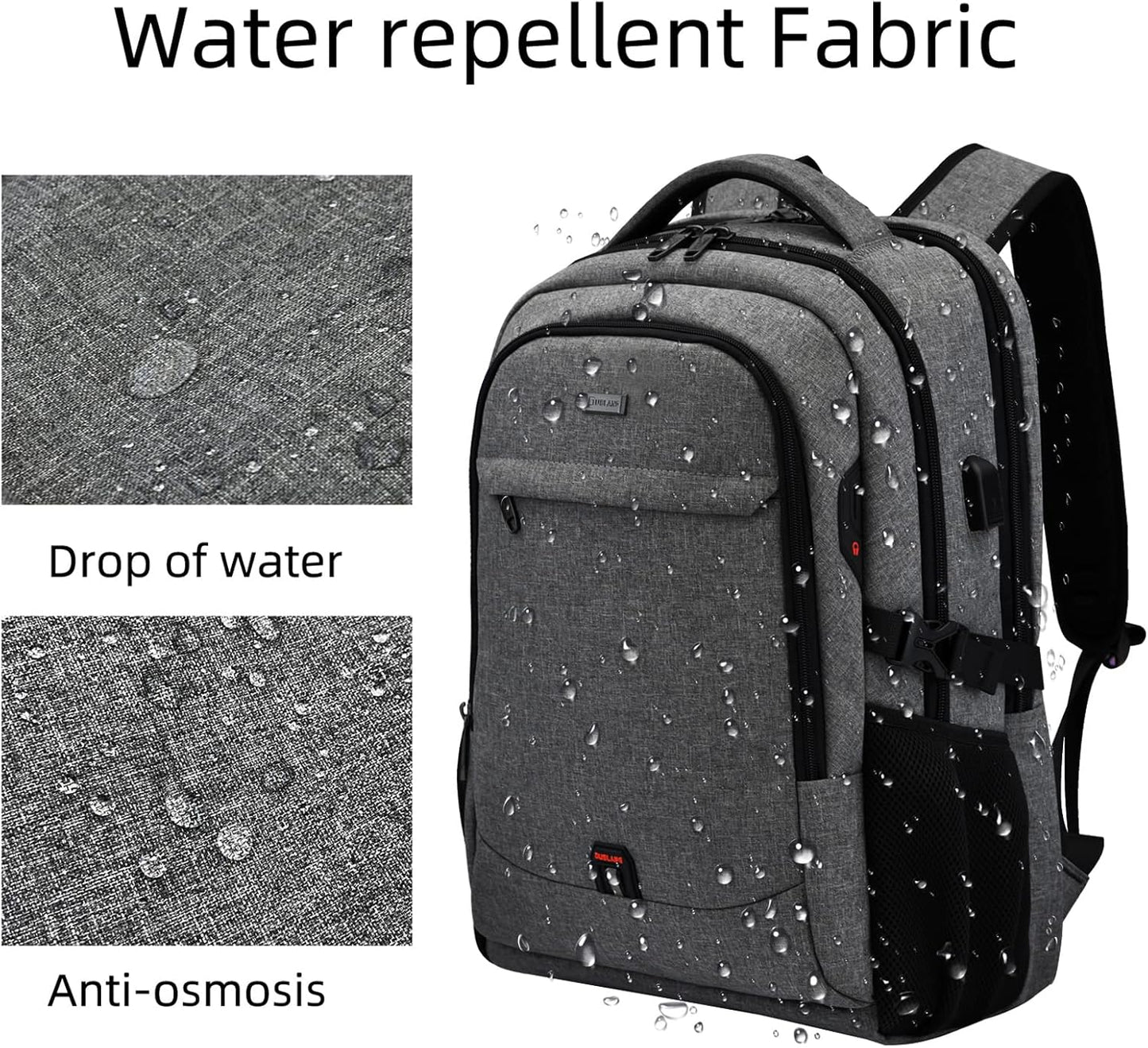 Mochila de Viaje Resistente al Agua para Laptop con Puerto USB y Almacenamiento Organizado
