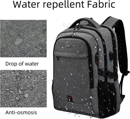 Mochila de Viaje Resistente al Agua para Laptop con Puerto USB y Almacenamiento Organizado