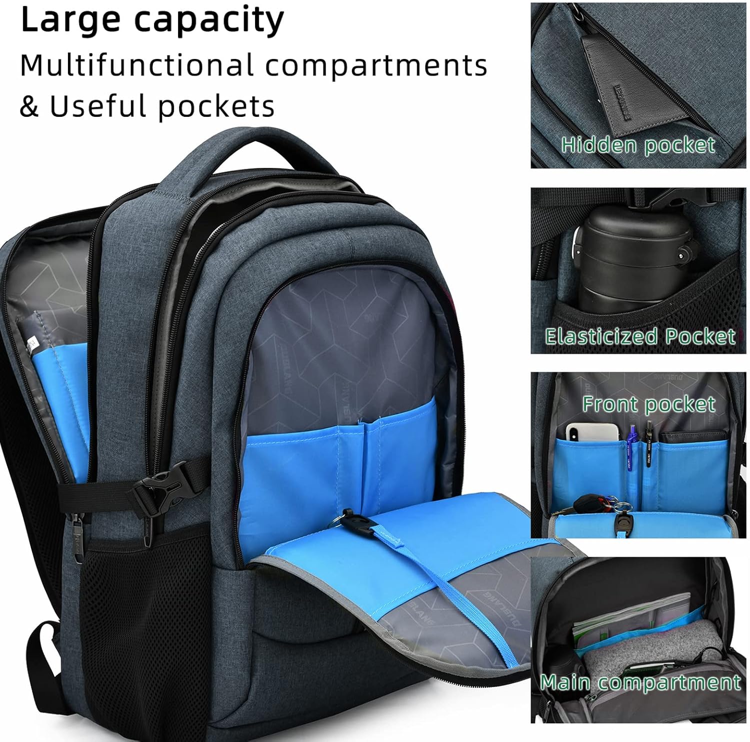 Mochila de Viaje Resistente al Agua para Laptop con Puerto USB y Almacenamiento Organizado