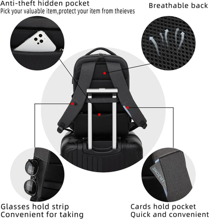 Mochila de Viaje Resistente al Agua para Laptop con Puerto USB y Almacenamiento Organizado