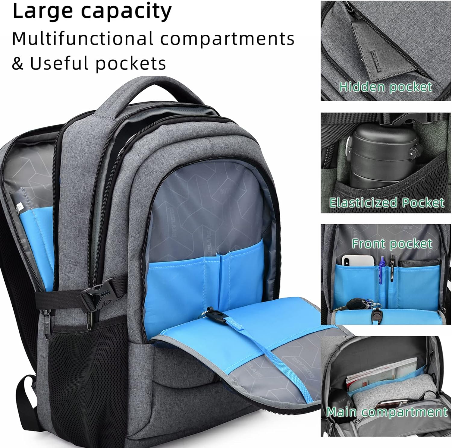 Mochila de Viaje Resistente al Agua para Laptop con Puerto USB y Almacenamiento Organizado