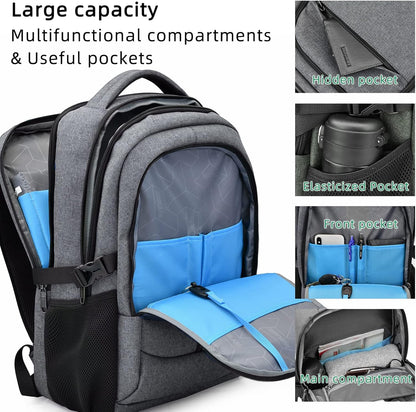 Mochila de Viaje Resistente al Agua para Laptop con Puerto USB y Almacenamiento Organizado