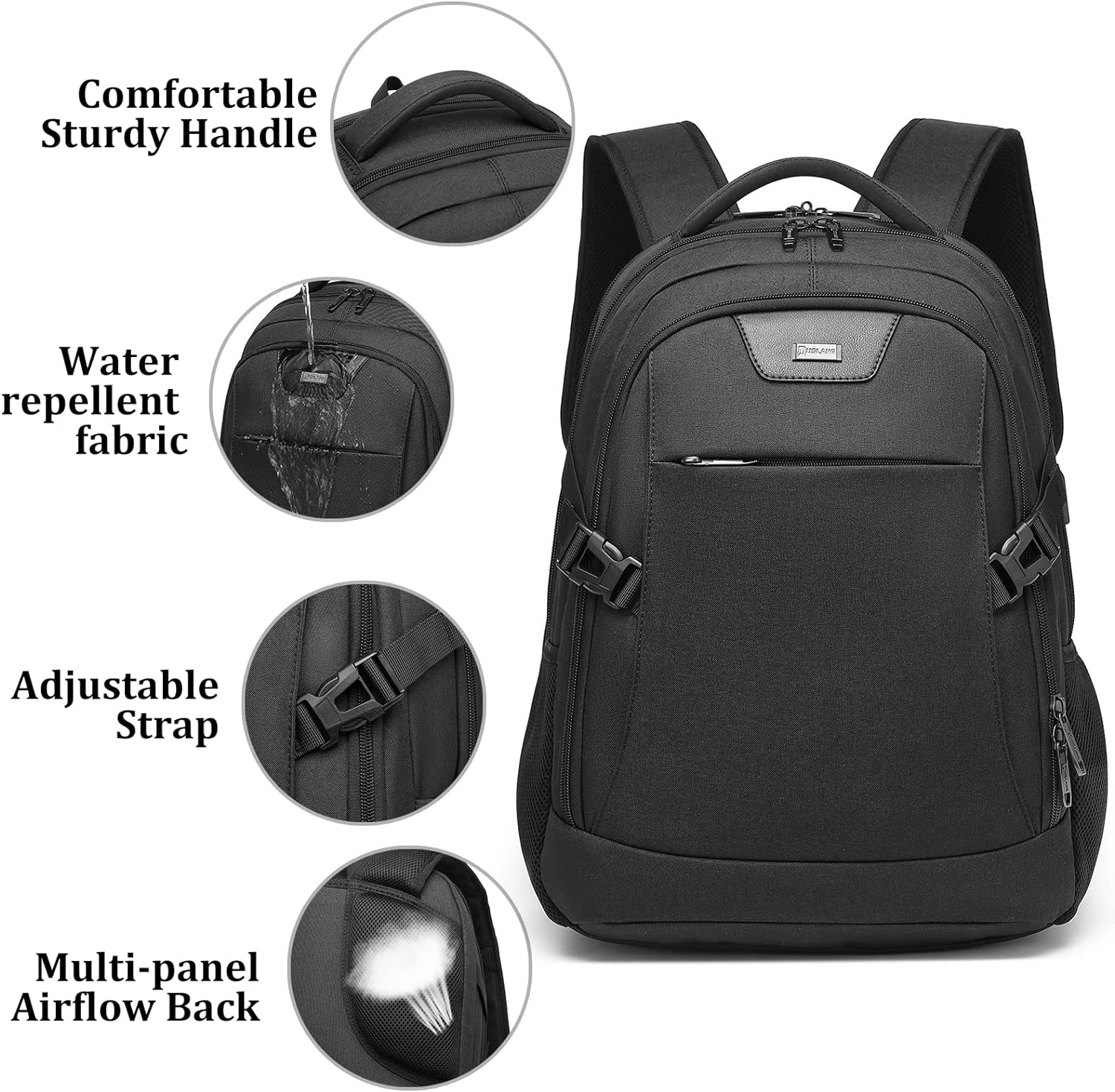 Mochila de Viaje Resistente al Agua para Laptop con Puerto USB y Almacenamiento Organizado