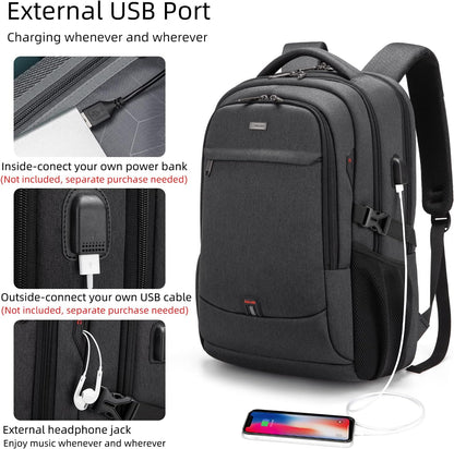 Mochila de Viaje Resistente al Agua para Laptop con Puerto USB y Almacenamiento Organizado