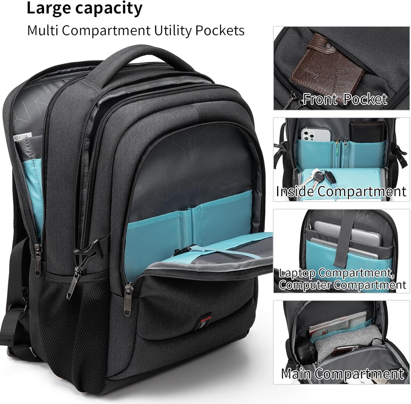 Mochila de Viaje Resistente al Agua para Laptop con Puerto USB y Almacenamiento Organizado